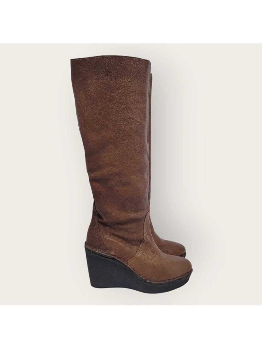 Pierre Hardy Brown Leather Knee High Pull On Tall Wedge Platform Boots Size 38